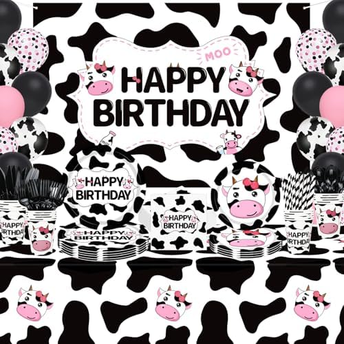 220 Pack Cow Print Party Supplies Farm Birthday Decorations