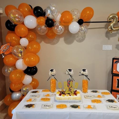 Isndare 60pcs Orange Black White Silver Balloons Party Decor
