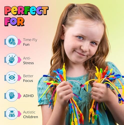 UpBrands 48 Fidget Zipper Bracelets Sensory Toy Set