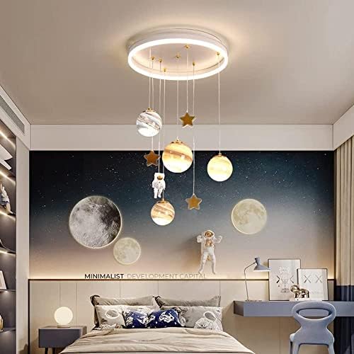 Modern LED Chandelier Glass Ball Flush Mount Ceiling Light for Kids Room Study Bedroom Planet Astronaut Decor
