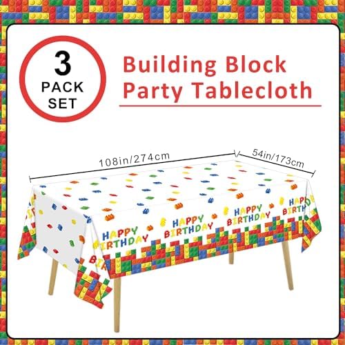 3 Pack Building Block Party Tablecloths for Kids Birthday Celebrations