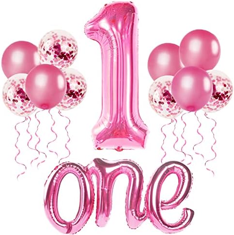 ECam Pink 40 Inch Number 1 Balloon Set for First Birthday