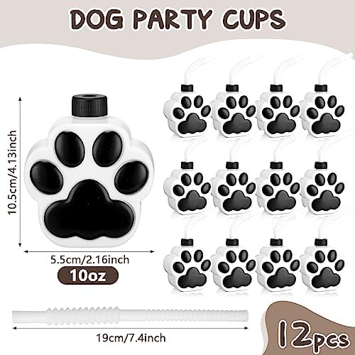 Zubebe 12 Pcs Dog Paw Cups with Lids and Straws