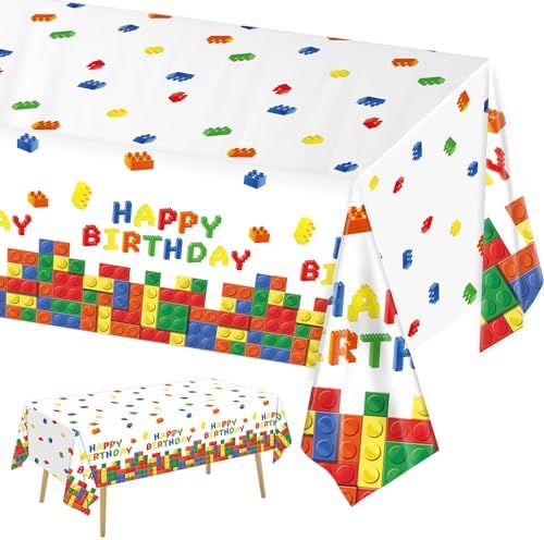 3 Pack Building Block Party Tablecloths for Kids Birthday Celebrations