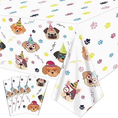4 Pack Dog Tablecloths Disposable Rectangular for Birthday Parties