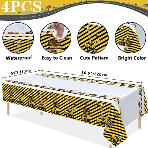 4 Pack Construction Themed Birthday Tablecloths