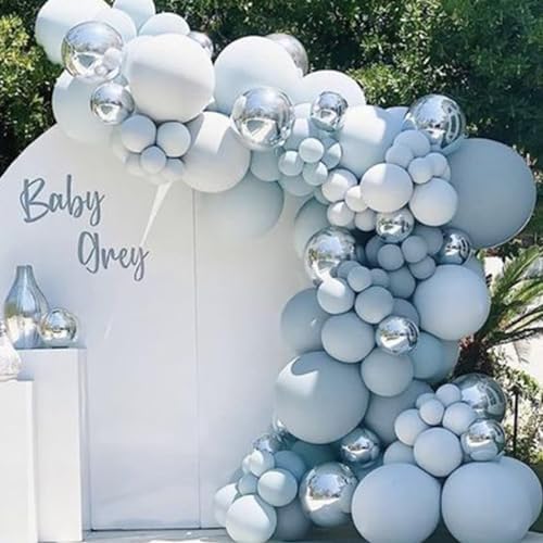 Dusty Blue Silver Balloons 55Pcs Party Decor