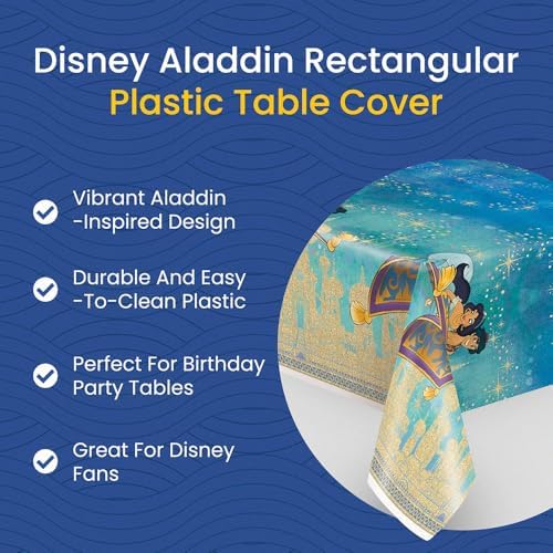 Multicolor Plastic Disney Aladdin Table Cover 54x84 Reusable
