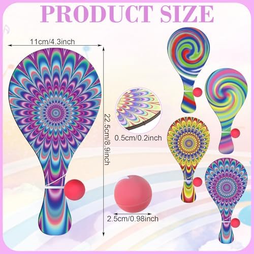 24 Pcs Psychedelic Paddle Ball Set Retro Party Favors