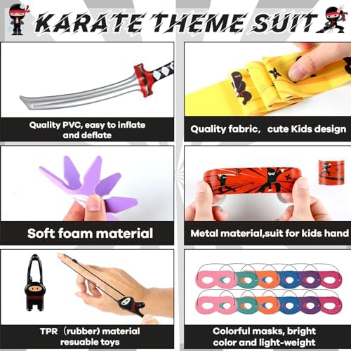 ZOIIWA 72Pcs Karate Party Favor Set for Kids Birthday Supplies