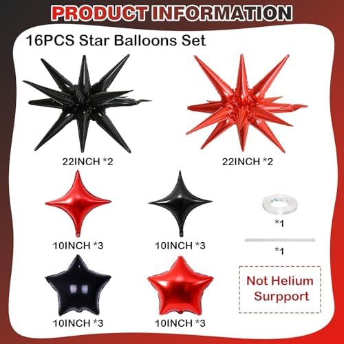 Froova Red and Black Star Balloons 22in Decor Set