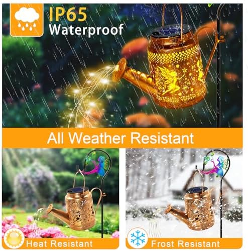 Solar Lanterns Outdoor Waterproof Metal Watering Can Garden Decor
