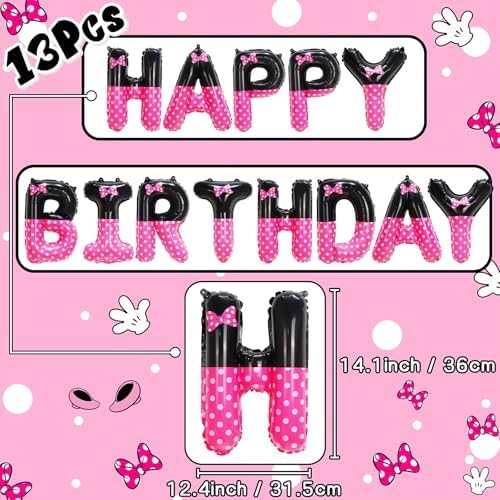YIIHMEI Birthday Decorations with Black Pink Letters Banner Balloons Kit for Girls Baby Shower - 104Pcs