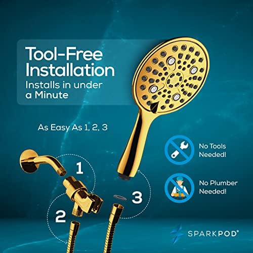 SparkPod 6 Spray High Pressure Handheld Shower Head - Egyptian Gold
