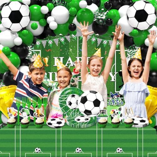 Soccer Party Decor Set with Balloons and Tableware