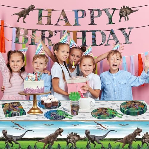 98PCS Dinosaur Party Tableware Set for 16 Guests