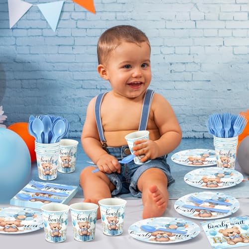 Dandat 350 Pcs Bear Themed Baby Shower Plates Set