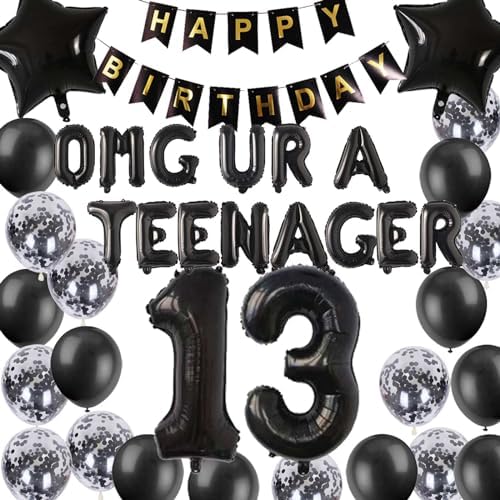 OMG UR A Teenager 13th Birthday Balloons Decorations Black for Boys