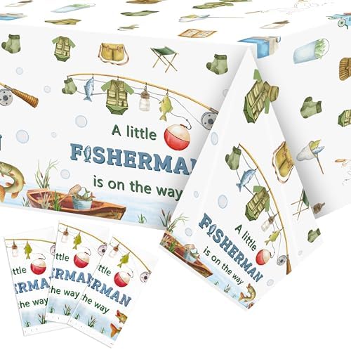 ANGOLIO 3Pcs Fishing Theme Tablecloth Baby Shower Decorations