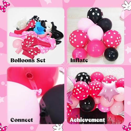 YIIHMEI Birthday Decorations with Black Pink Letters Banner Balloons Kit for Girls Baby Shower - 104Pcs