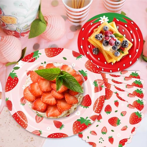OuMuaMua Strawberry Themed Party Tableware Set 150 Pcs