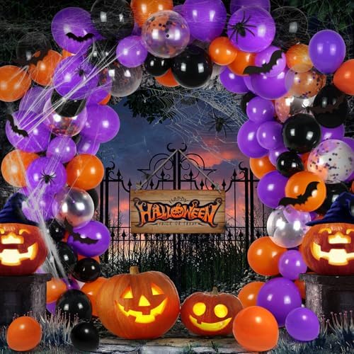 Halloween Balloon Decor Kit 124 Pcs Spider Web Garland Arch Set