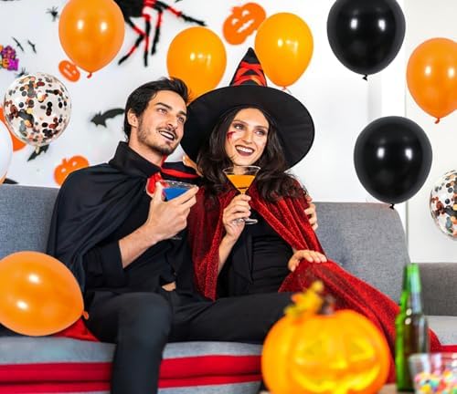KALOR 12 Inch Orange Black Balloons 60 Pack