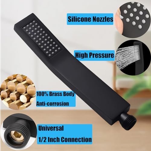 Black Handheld Shower Wand with 59 Inch Hose and Brass Sprayer