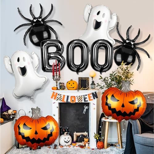 RAYFAAN Halloween Balloons 9PCS Set - Boo Ghost Spider Foil Balloons