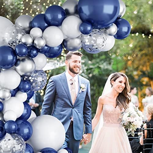 144PCS Navy Blue Silver Balloons Garland Kit for Parties