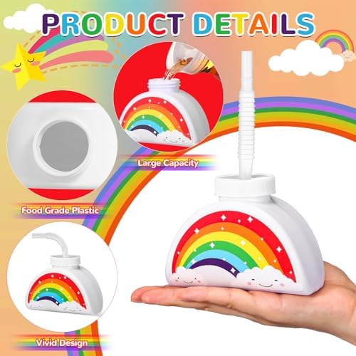 Domensi 12 Pack Rainbow Cups with Lids and Straws