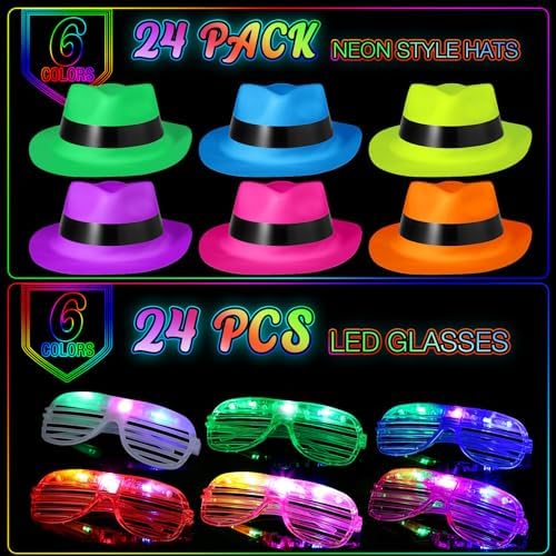 48 Piece Neon Party Kit with Hats and Glasses