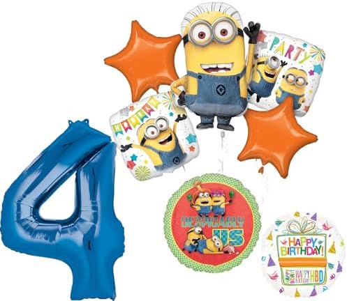 Anagram Despicable Me Minions 4th Birthday Balloon Decorations 8 Pc
