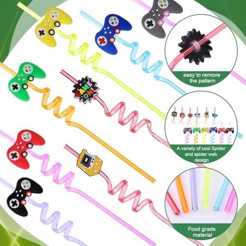 Maxcheck Game Controller Cups 24 Pack Birthday Favors with Lids and Straws