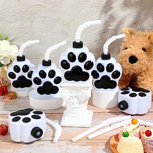 Zubebe 12 Pcs Dog Paw Cups with Lids and Straws