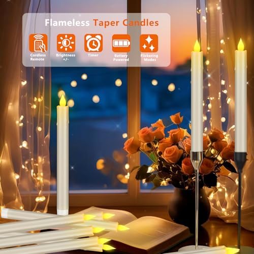 Wemarry Flameless Taper Candles 106 6 Pack with Remote Timer