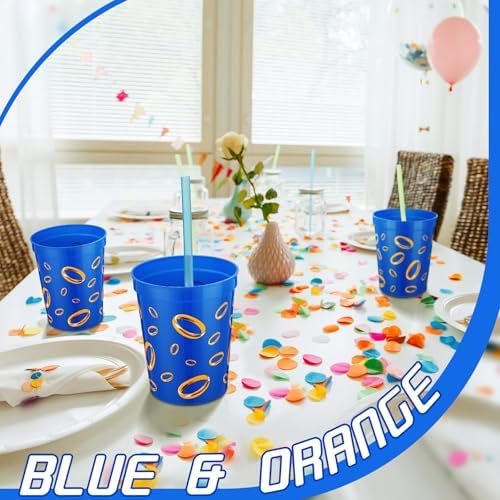 24 Pcs Blue Gold Ring Print Reusable Party Cups 16oz