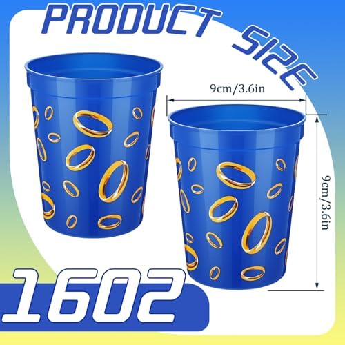 24 Pcs Blue Gold Ring Print Reusable Party Cups 16oz