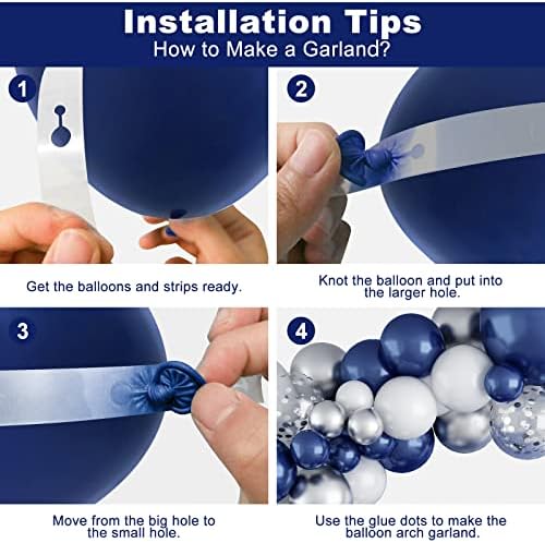 144PCS Navy Blue Silver Balloons Garland Kit for Parties