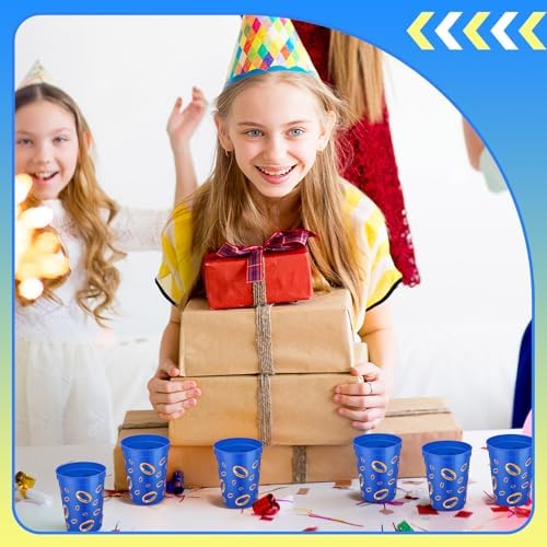 24 Pcs Blue Gold Ring Print Reusable Party Cups 16oz