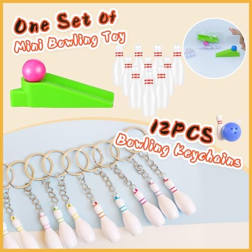 Bowling Party Favors Set with Keychains Slap Bracelets Goodie Bags Stickers Mini Bowling Toy