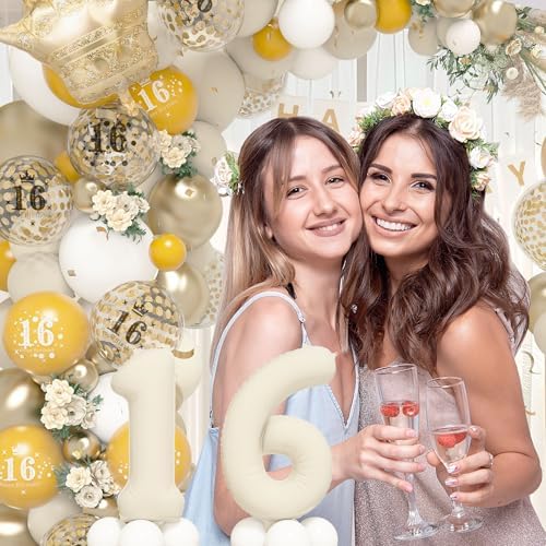16th Birthday Balloons Garland Arch Kit with Number 16 Foil Balloons