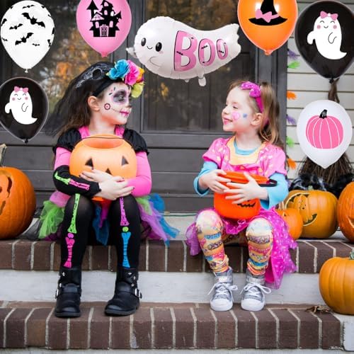 Halloween Pink Balloons Decor Set - 50 Pcs Ghost BOO Balloons