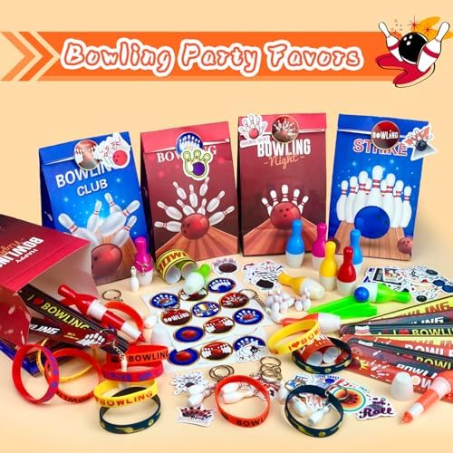Bowling Party Favors Set with Keychains Slap Bracelets Goodie Bags Stickers Mini Bowling Toy