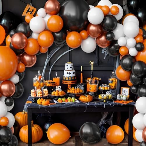 OuMuaMua Halloween Balloon Arch Kit 116Pcs Black Orange Metallic Balloons for Party Decorations