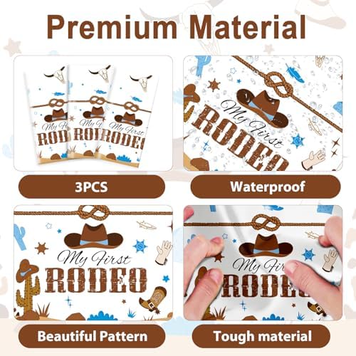 My First Rodeo Birthday Tablecloths 3 Pcs Blue Western Cowgirl Style