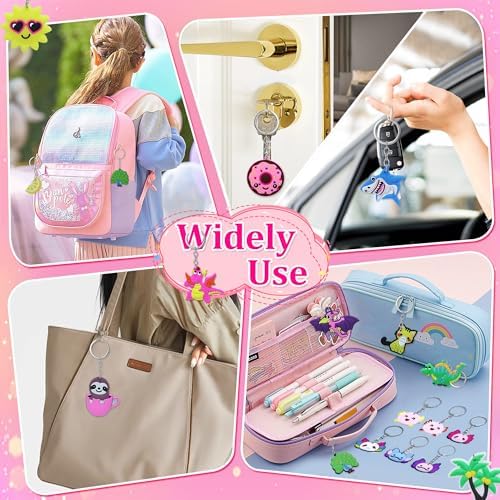 80PCS Cute Keychain Kids Party Favors Bulk Cartoon Key Rings Toys