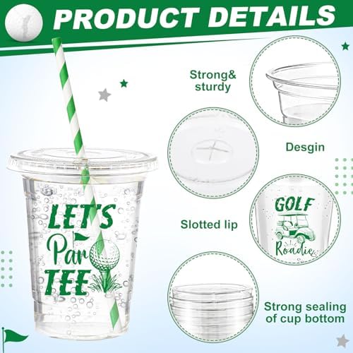100 Piece Golf Ball Party Cups with Lids and Straws