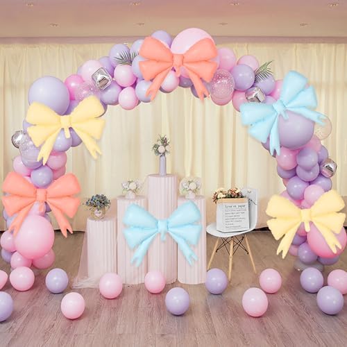 6 Pcs Large Pink Bow Foil Balloons for Birthday Party Decorations