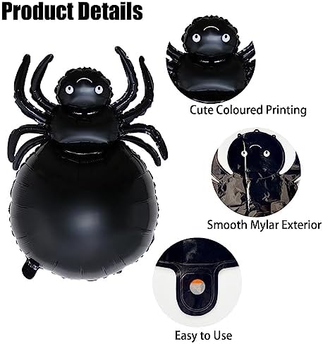 Spider Balloons - 5pcs Black Foil Decorations for Halloween Party